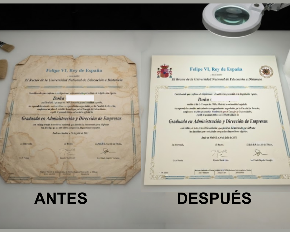 Título universitario restaurado y digitalizado